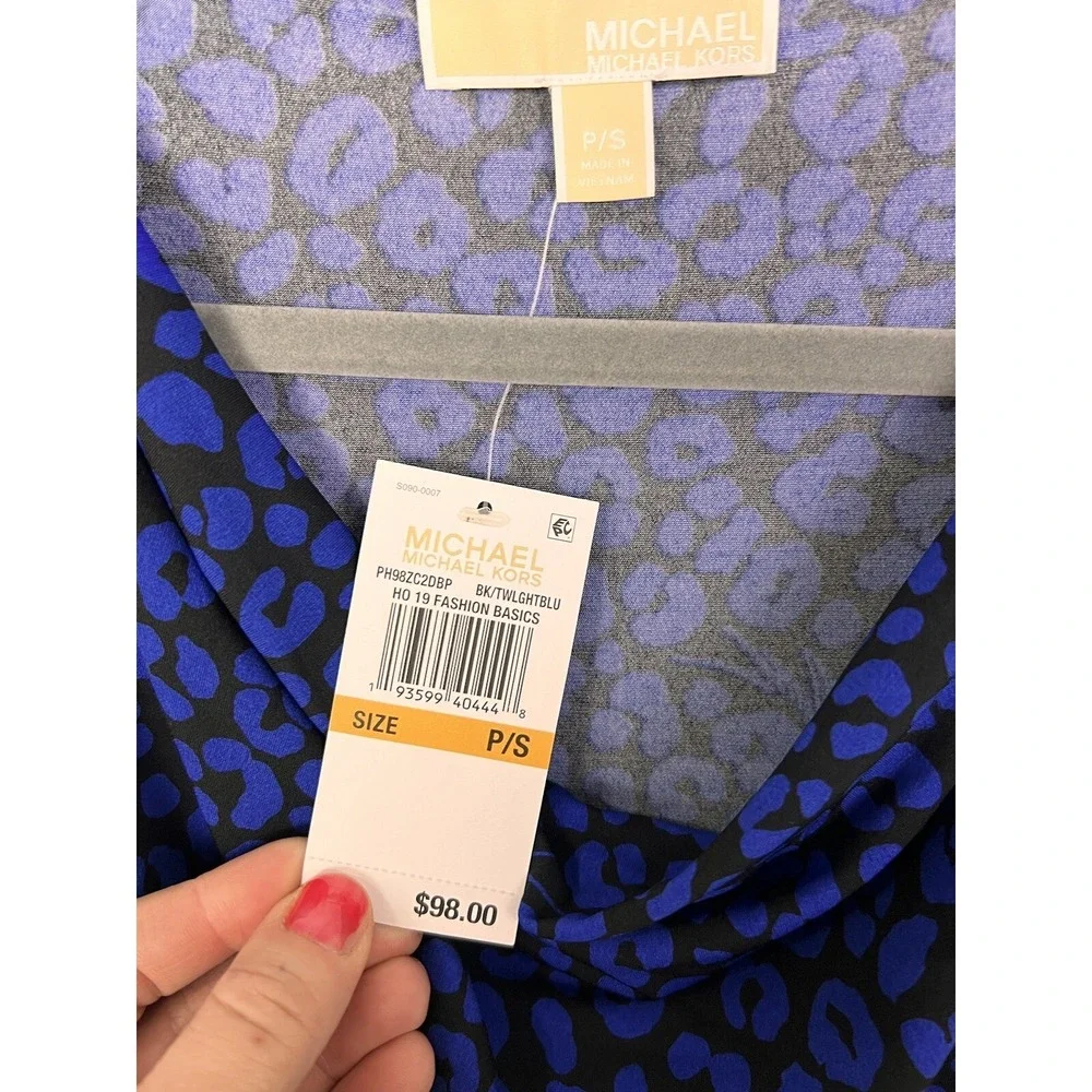 Michael Kors P/S Petite Small Blue Leopard Print‎ Stretch Shift Dress Tunic